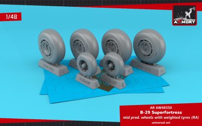 1/48 B-29 Superfortress mid production wheels w/ weighted tyres (RA) & PE hubcaps