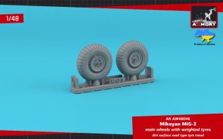 1/48 MiG-3 main wheels w/ weighted tyres, dirt surface road type tyre tread